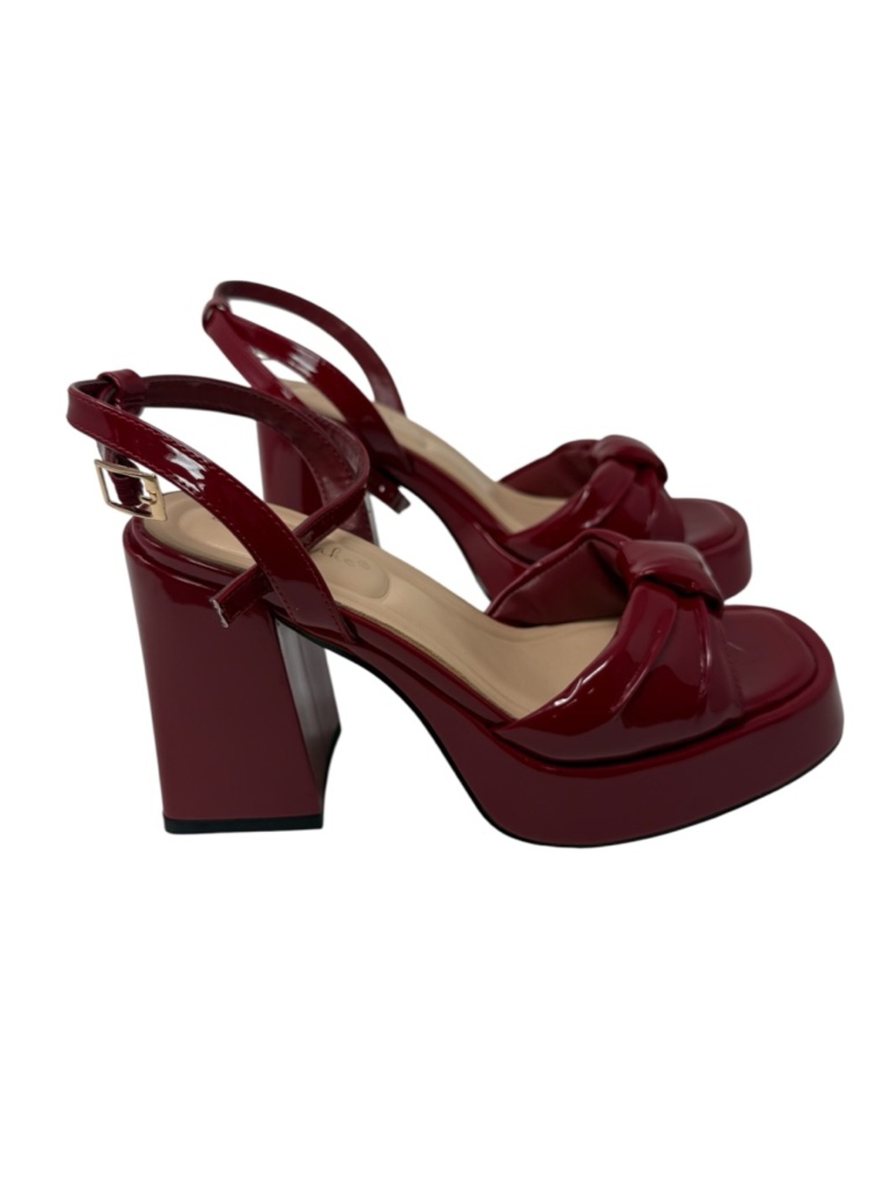Red Patent Platform Block Heel Sandals Retro 70s Style Bow Knot Front 6.5 NWT